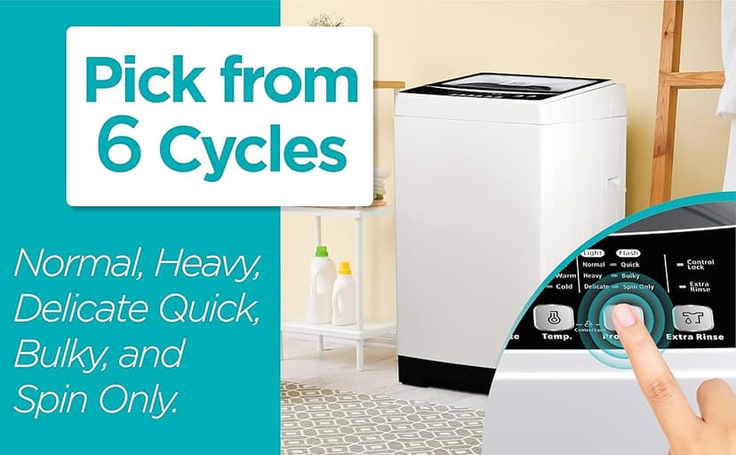 BLACK+DECKER Small Portable Washer, Washing Machine for Household Use, Portable Washer 2.0 Cu. Ft. with 6 Cycles, Transparent Lid & LED Display