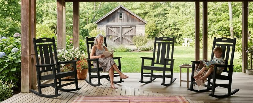 Ciokea Oversized Outdoor Rocking Chair, 380lbs Heavy-Duty Large Patio Rocker, Weather Resistant & Anti-Fade Porch Chair, High Back Cozy Rocking Chair for Outside, Fire Pit, Deck, Garden, Black