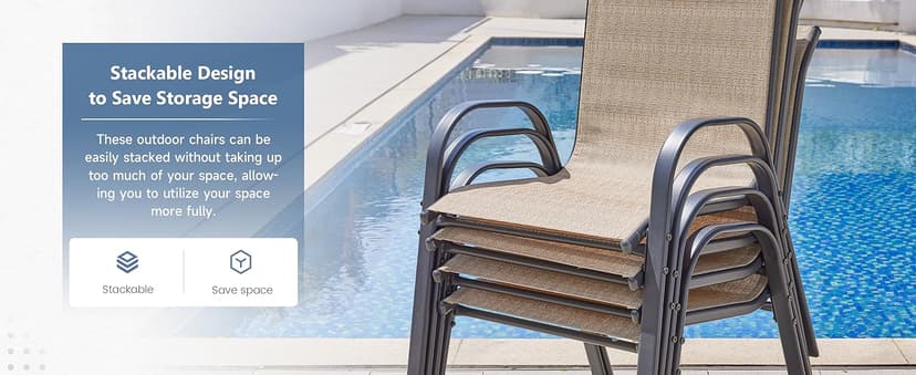 Amopatio Patio Chairs Set of 4, Outdoor Stackable Dining Chairs for All Weather, Breathable Garden Outdoor Furniture for Backyard Deck(Brown)