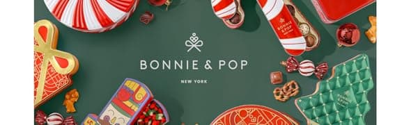 Christmas Gift Basket, Holiday Gourmet Treats- Variety Snack Crate- Candy Tray Food Assortment Idea- For Women, Men, Family 4 Section- Bonnie and Pop