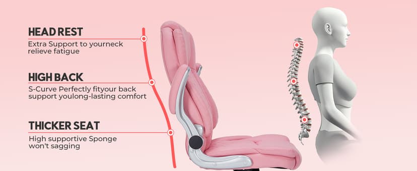 400lbs Executive Office Chair with Flip-Up Armrests, Big and Tall Computer Chair for Heavy People, Heavy Duty Ergonomic Comfy Chair, Breathable PU Leather (Pink)