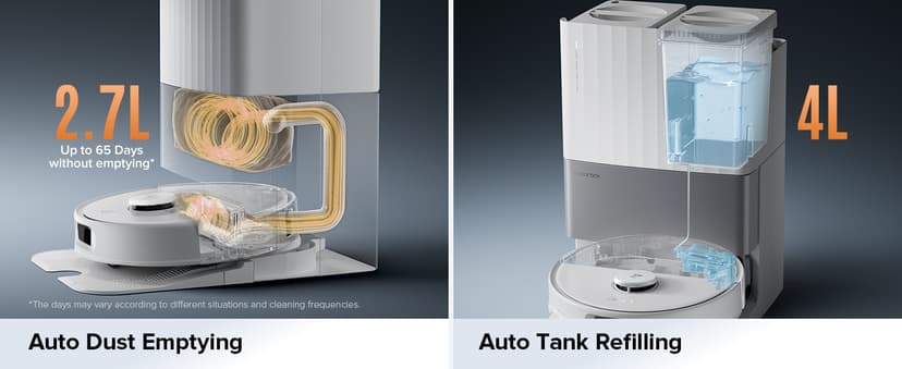 Roborock Qrevo Edge S5A Robot Vacuum and Mop, 18,500Pa, Zero-Tangling, DuoDivide Main Brush, FlexiArm Side Brush, Hot Water Mop Washing & Self-Cleaning, Warm Air Drying, Self-Emptying, White