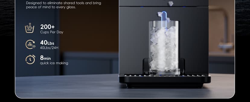 ecozy Nugget Ice Makers Dispenser 40 lbs Per Day Pebble Sonic Ice Machine Countertop, Touch-Free Ice, Self-Cleaning, Mistalo Drop Slim for Home Kitchen Office
