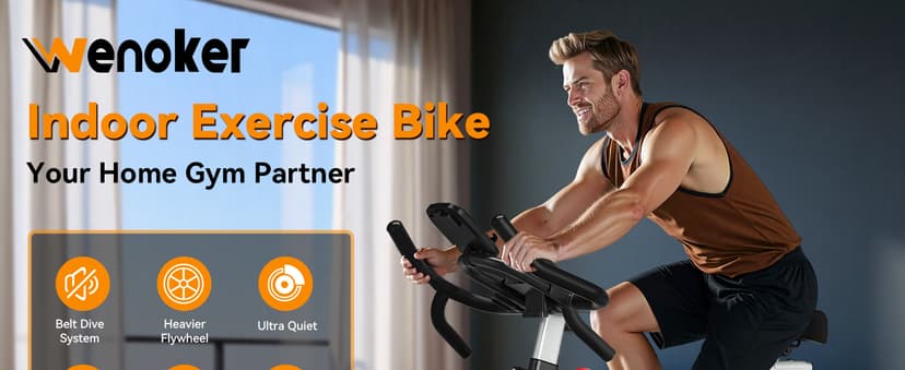 Exercise Bike, Wenoker Stationary Bike for Home, App Supported Indoor Bike with Silent Belt Drive, Heavy Flywheel, Multi-grips Handlebar and Upgraded Digital Display