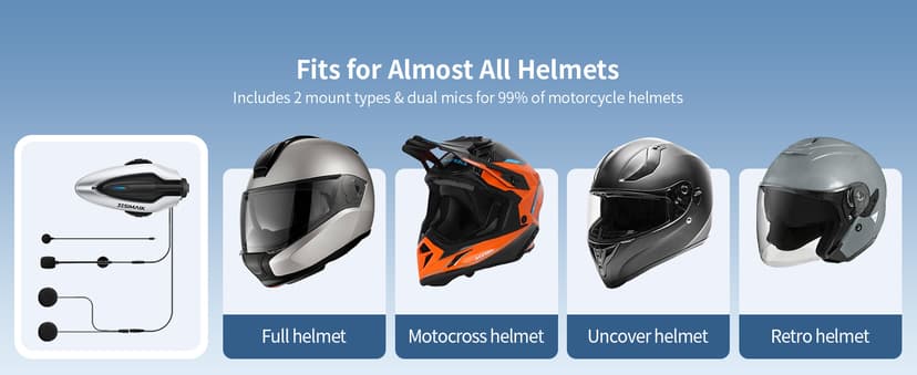 JESIMAIK Motorcycle Helmet Bluetooth Headset, 10-Rider Mesh Helmet Communication System, Anti-Theft Magnet Mount, 23H Battery Life, Glove-Friendly Anti-mistouch Intercom, Music Sharing, Black,(1 Pack)