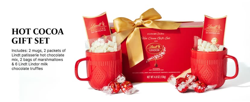 Hot Cocoa Gift Set, Made with Lindt Gourmet Hot Chocolate Mix, Includes 2 Hot Cocoa Mixes, 2 Hot Cocoa Mugs, Marshmallows and Lindt Chocolate Truffles