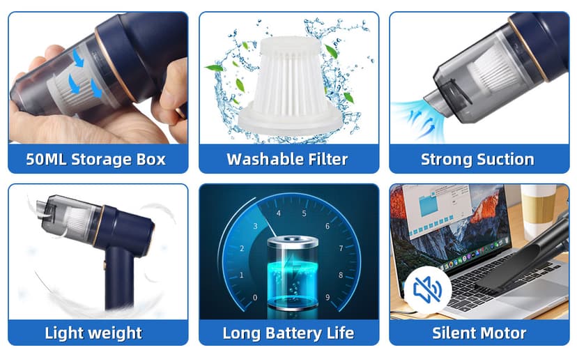 Bug Vacuum Catcher,Cordless Handheld Vacuum Cleaner Rechargeable Bug Catcher Strong Suction with Multifunctional Suction Nozzle for Home Office Insect Stink Bug Moth Spider and Car Cleaning Blue