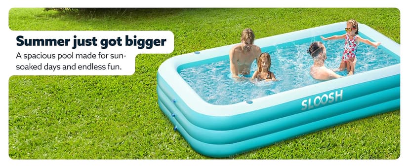 SLOOSH Inflatable Pool for Adults with Seats, 120" x 72" x 22" Full-Sized Blow Up Durable Thickened Above Ground Family Pool, Large Swimming Pools for Backyard Garden Lawn Summer Water Party, Cyan