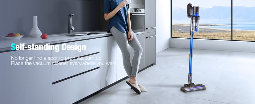 Cordless Vacuum Cleaner, 550W 45KPA 50Min Vacuum Cleaners for Home, Self-Standing Stick Vacuum with Touch Screen, 3 Power Modes, Rechargeable Battery, Handheld Vacuum for Pet Hair/Carpet/Floor