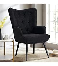 Furniliving PU Leather Accent Chair for Living Room, Upholstered Reading Chair with High Backrest, Tufted-Button Wingback Armchair for Bedroom, Dressing Room, Home Office, Brown