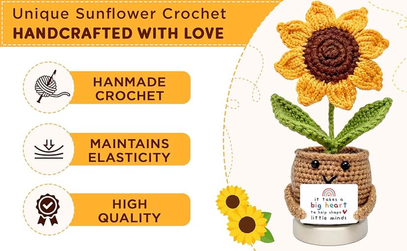 Teacher Gifts for Women, Teacher Gifts for Teachers Appreciation Week, End of Year, Birthday, Back to School - Positive Crochet Sunflower Handmade, Teacher Crochet Gift