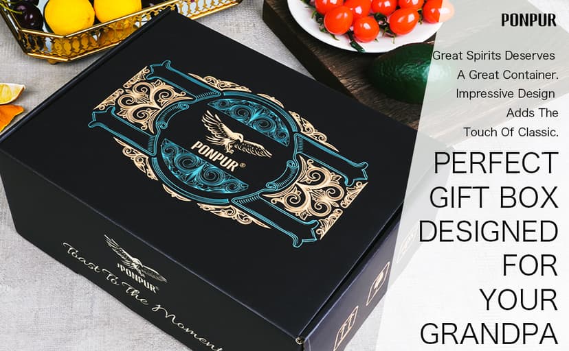 PONPUR Gifts for Grandpa Papa, Whiskey Decanter Set for Grandfather, Unique Grandpa Birthday Gift from Granddaughter Grandson, Best Christmas Retirement Presents for Whisky Scotch Bourbon Lovers