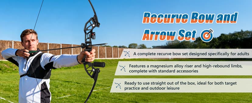 51" Recurve Bow and Arrow Adult Set, 40lb Takedown Archery Adult Bow Suitable for Outdoor Practice (Black)