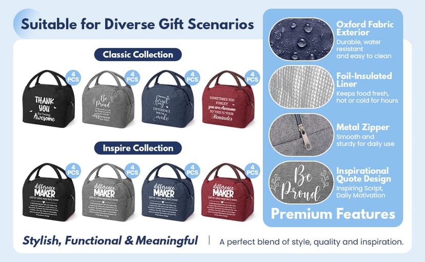 Insulated Lunch Bag, Reusable Leakproof Tote Box, Inspirational Thank You Gift, Teacher Coworker Volunteer Customer Nurses 16 Pcs Christmas Employee Appreciation Gift Bulk Team Staff Classic B0GHNFCD4H