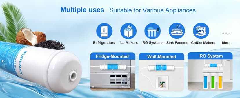 Inline Water Filter for Refrigerator and Ice Maker(2 Pack),1/4" Push Connect Post Carbon Filter Replacement for Reverse Osmosis Water System,Include 1/4" Water Line and Quick Connect Fittings