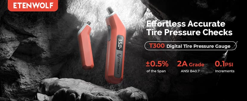 ETENWOLF T300 Digital Tire Pressure Gauge 3-200 PSI, Industrial Tire Gauge Calibrated to ANSI B40.7 Grade 2A(Plus-Minus 0.5%), Replaceable AAA Batteries (Vivid Orange)