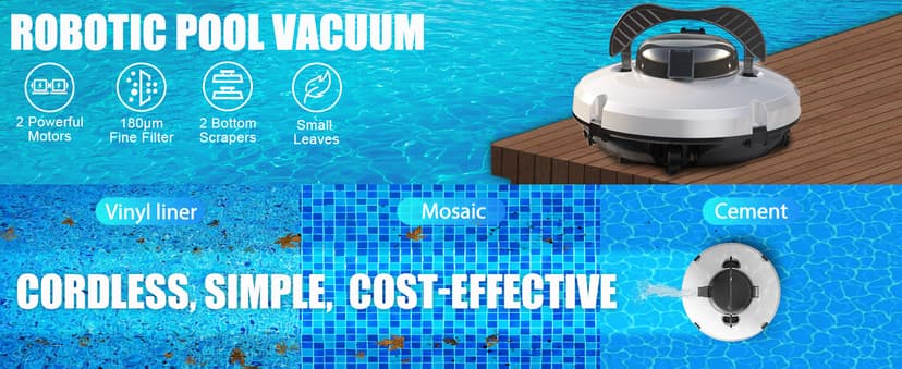 2026 Cordless Robotic Pool Cleaner - 120 Mins Automatic Pool Vacuum for Above Ground Pool & In - Ground Flat Pools up to 1000 Sq.Ft, Robot Pool Cleaner with Self - Parking Tech