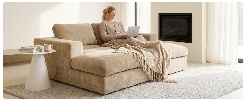 80.7" Oversized Double Chaise Lounge Chair Indoor, Cloud Boneless Sleeper Sofa Bed with 4 Pillows, Extra Deep Seat Cozy Loveseat Couch for Living Room Bedroom, No Assembly Required (Khaki)