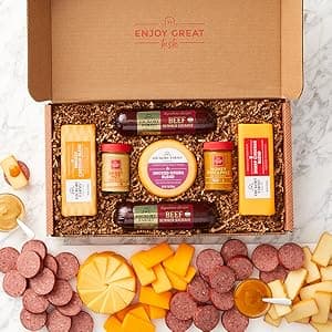 Hickory Farms Farmhouse Meat & Cheese Food Gift Basket (Small) - Box Set | Charcuterie Board Food | Summer Sausage | Father's Day | Mother's Day | Easter | Christmas | Holiday | Housewarming | Gourmet | Sympathy | Care Package