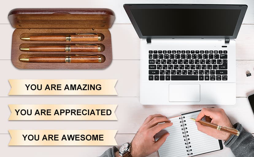 Luxury Wooden Pen Set Thank You Gifts for Women Men Friends Cool Teacher Boss Appreciation Gift for Female Coworkers Nice Engraved Pens Gifts Office Business Pens Work Employee Gratitude Gift