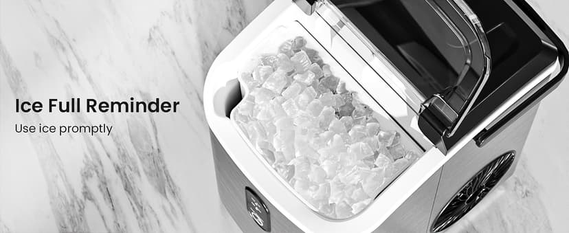 Antarctic Star Nugget Ice Makers Countertop with Auto-Cleaning, 35lbs/Day, Portable Sonic Ice Machine with Handle, Basket and Scoop for Home/Kitchen/Office/Camping(Stainless Steel Silver)