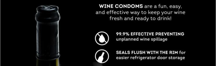 The Original Wine Condoms | Wine & Beverage Bottle Stopper | Air-Tight Grip | Prolong Beverage Freshness | FUNctional Novelty Gift | Food Grade 100% Rubber Latex | Tuxedo Black | Set of 6