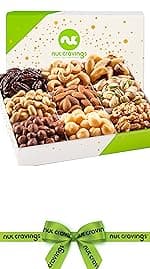 in White Gold Box Food Arrangement, Healthy Snack Care Package, Kosher NUT CRAVINGS - Dried Fruit & Mixed Nuts Gift Basket (12 Assortments) B07K8RCCB9