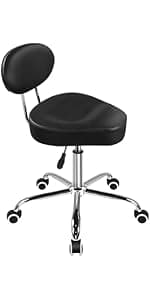 WKWKER Rolling Stool with Wheels Swivel Stool with Back Height Adjustable Chair PU Leather Rolling Chair Ideal for SPA Salon Home Office Drafting Work (Black)