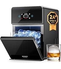 ecozy 2.4" Clear Ice Ball Maker Countertop with CrystalFlux Technology, Minimal Footprint Sphere Ice Maker with 8H Timer, 1 pcs in 40 Mins, 32 pcs/Day, Self-Cleaning for Home Bar Whiskey & Bourbon