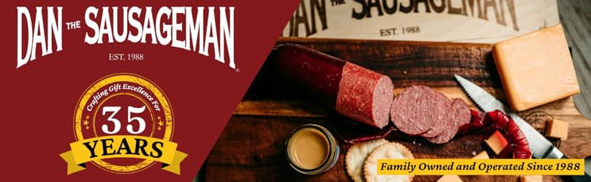 Dan the Sausageman Juneau Gourmet 8 items Gift Basket - Original Summer Sausage, Wisconsin Cheese, Mustard, Craker, Olives, Nuts and Candy | Gift Snack Box