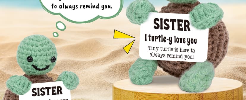 Mini Funny Turtle Sister Gifts Birthday, Soul Sister Friend Gifts for Women Girls Presents, I Love You Small Cute Stuff Things, Handmade Emotional Positive Crochet Turtle