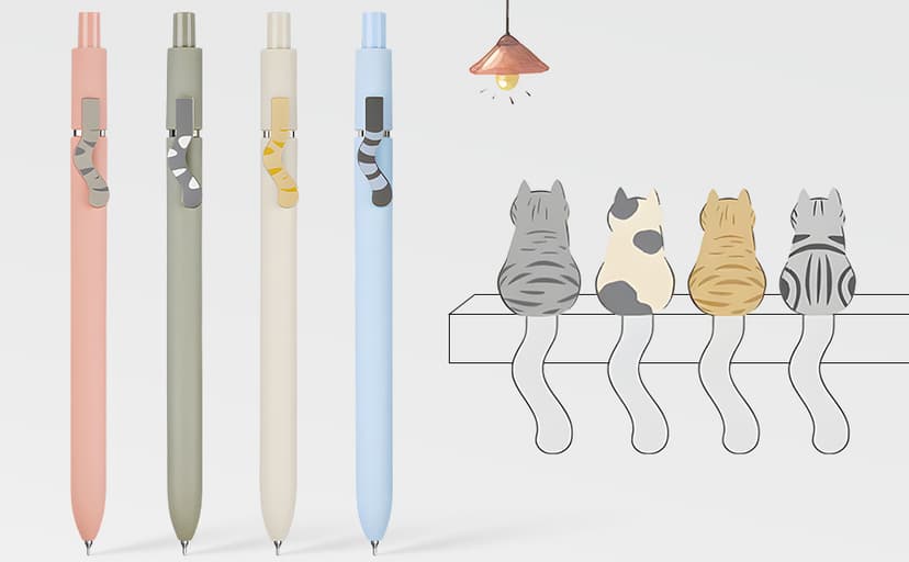 UIXJODO Cat Pens, 4 Pcs 0.5mm Cute Kawaii Black Ink Pens Fine Point Smooth Writing Pen, High-End Series Cat's Tail Retractable Pen for Journaling Note Taking (4 Pcs Cat) B0BRFT21L7