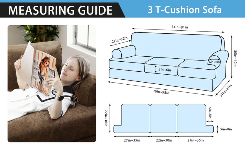 Pfrstuv 4-Piece T Couch Cover - Leather Look Slipcovers for 3 Cushion Sofa, Brown