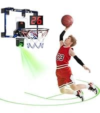 HopeRock Indoor Mini Basketball Hoop for Kids, Basketball Hoops Over The Door with LED Lighting, Mini Hoop with Scoreboard & 3 Balls, Basketball Toys Gifts for 5 6 7 8 9 10 11 12 Year Old Boys Girls