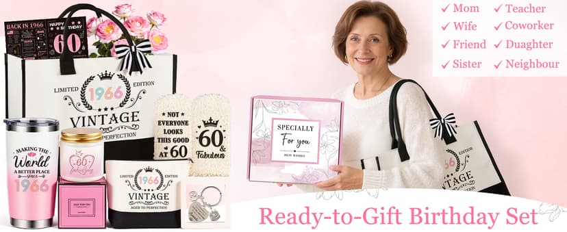 60th Birthday Gifts for Women, Vintage 1966 Happy 60th Birthday Gifts Basket for Women Unique Gift Ideas for 60 Year Old Female, Mom, Wife, Grandma, Sister, Funny Bthday Gift Turning 60 Year Old B0FY6H2DNV
