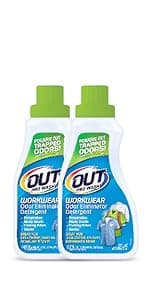 OUT ProWash Workwear Stain Remover Laundry Detergent and Odor Eliminator, Great for Work Clothes, Uniforms, Active Wear, and More, Made in the USA, 22 Ounce Bottle