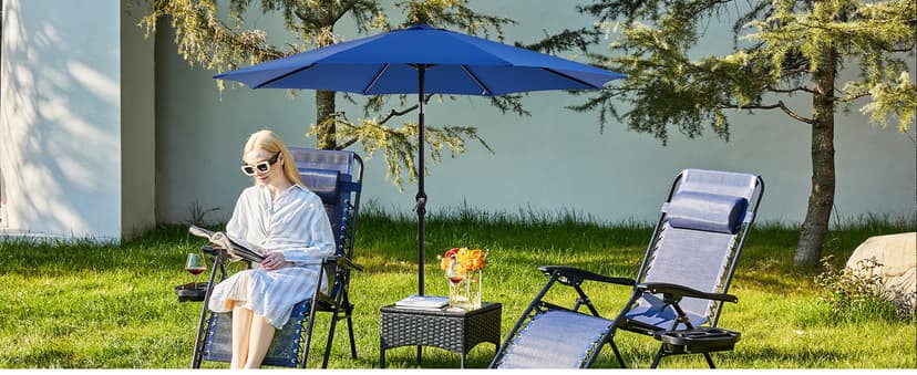 OLIXIS 9ft Patio Umbrella with Tilt and Crank Button & 8 Sturdy Ribs Waterproof, Patio Table Umbrella Perfect for Poolside, Terrace, Beach and Outdoor Restaurant, Blue