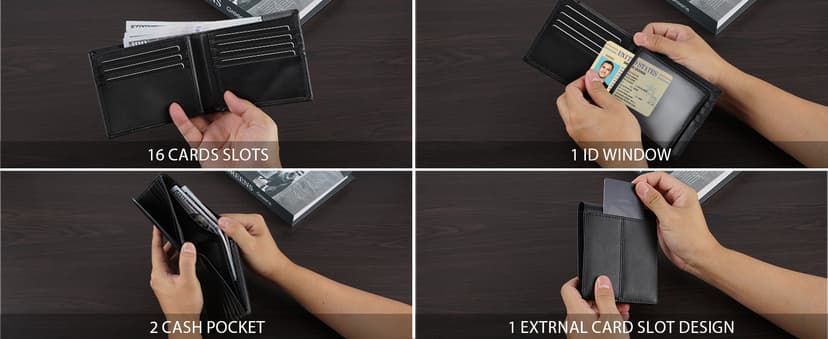 Swallowmall Mens Wallet Rfid Blocking Leather Wallet for Men Bifold Wallets with 1 ID Window 16 Card Slot