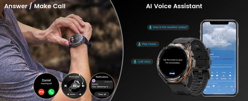 AMAZTIM GPS Smart Watch for Men, 6 Satellite Positioning, Compass, Stainless Steel Body, 50M Waterproof, 470mAh Extra-Large Battery, Answer/Make Call, 1.43" AMOLED Screen, Compatible for Android iOS