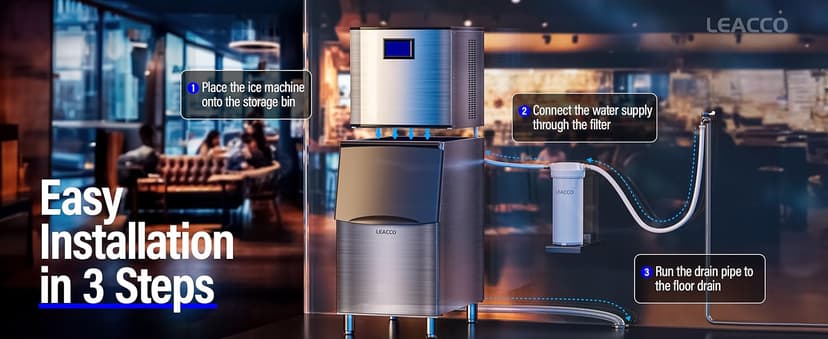 Commercial Ice Maker Machine 680LBS/24H, 1200W Industrial Ice Machine with 560LBS Stainless Steel Storage Bin, Air Cooled Modular Ice Cube Machine (Silver)