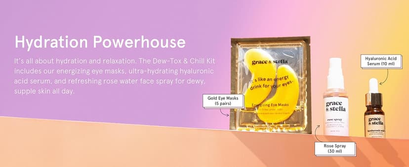 grace & stella Award-Winning Skin Care Set - Birthday Gifts for Women - Travel Essentials with Gold Eye Masks, Hyaluronic Acid Serum & Rose Spray - Bachelorette Party Favors, Teen Girl Gifts - Vegan