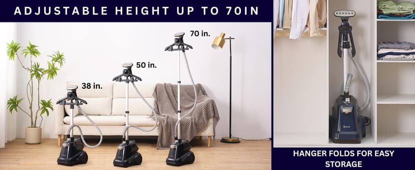 SALAV Heavy Duty Commercial Full-Size Garment Steamer with Foot Pedals and Extra Large 3L (101.5 oz) Water Tank, 1800 watts of Poweful Steam (Navy)