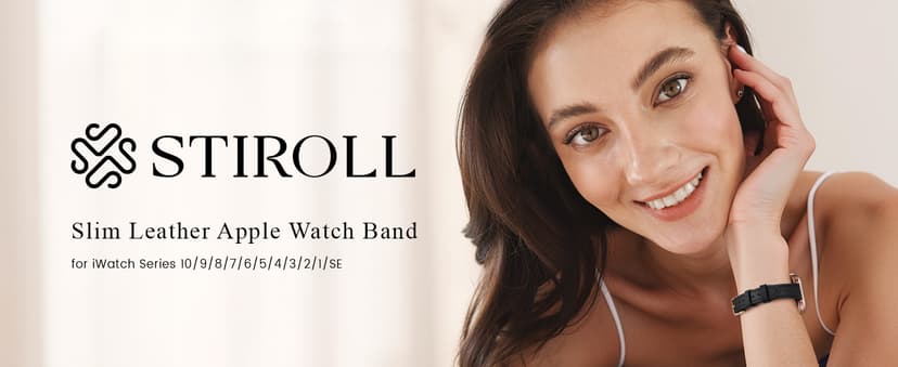 STIROLL Slim Leather Bands Compatible with Apple Watch Band 38mm 40mm 41mm 42mm(Series 11 10), Top Grain Leather Watch Thin Wristband for iWatch SE 9 8 7 6 5 4 3 2 1 (Black Rose Gold)