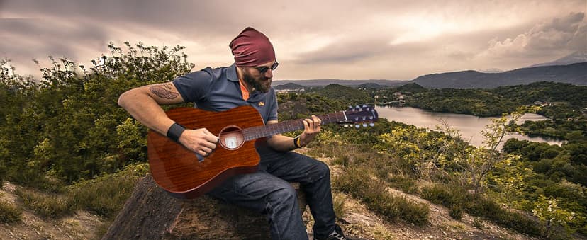 Rosen G31 Dreadnought Acoustic Guitar Soild Mahogany Top 41 Inch Guitarra Full Size Cutaway with Gloss Finish Bundle Starter Kit with Gig Bag, Strings, Strap, and Picks