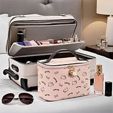 AmBealla Make up Bag Large Travel Cosmetic Bags Organizer with Brush Holder for Girl, Lightweight Cotton Toiletry Bag with Zipper for Women, Portable Makeup Case for Airplane/Home/Gym - Pink