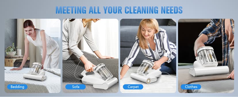 Bed Vacuum Cleaner Mattress Vacuum Cleaner,16Kpa Powerful Handheld Vacuums with UV-C Light & Double Dust Cup & High Heating & Ultrasonic & Anion for Bed Sofa