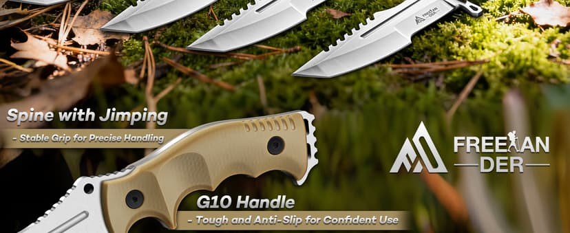 Freelander Fixed Blade Knife with Sheath, Full Tang D2 Steel Survival Knife, Camping Bushcraft Knives with Ergonomic Handle, Outdoor Knives for Men