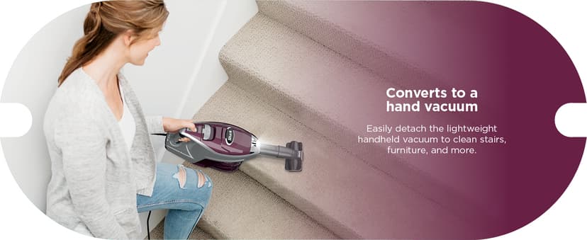 Shark HV322 Rocket Pet Plus Corded Stick Vacuum with LED Headlights, XL Dust Cup, Lightweight, Perfect for Pet Hair Pickup, Converts to a Hand Vacuum, with (2) Pet Attachments, Bordeaux/Silver