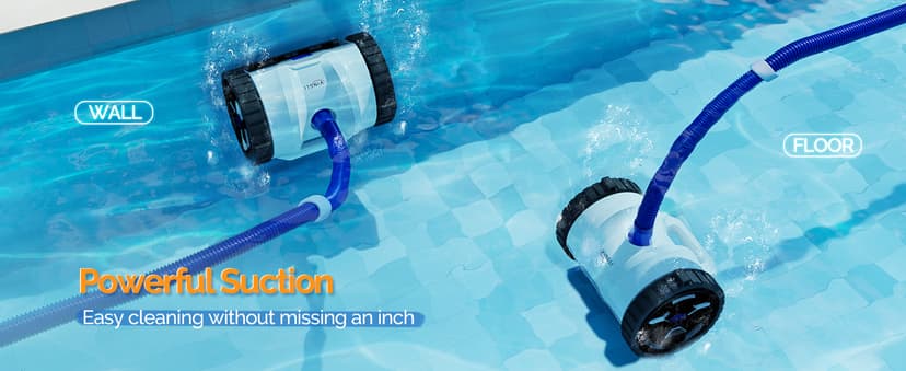 VINGLI Pool Vacuum Cleaner, Suction Side Wall-Climbing Sweeper for Ground&Inground Pools, Automatic Pool Vacuum with 39.6ft Tangle-Free Hose (Navy Blue&White)