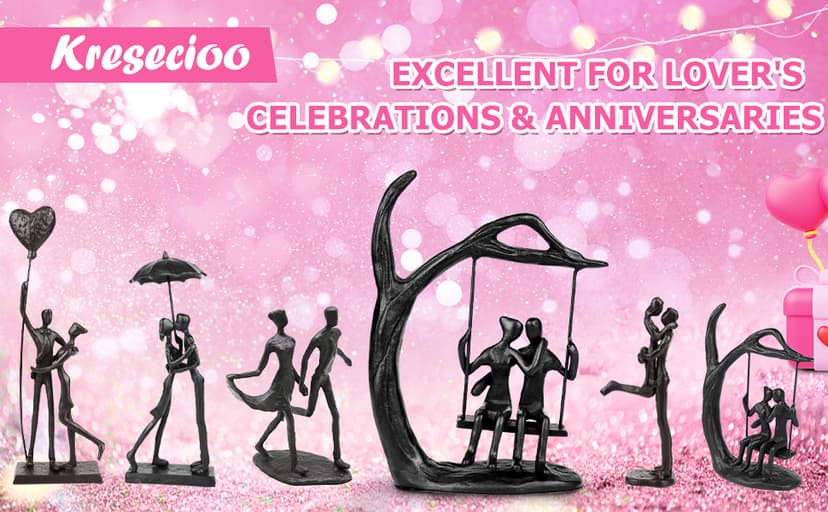 Anniversary Wedding Gifts for Couple/Her - Romantic Couple Statue in Love, Black Metal Figurine Sweet Loving Together Iron Sculpture Decor, Gifts for Wife Husband Birthday